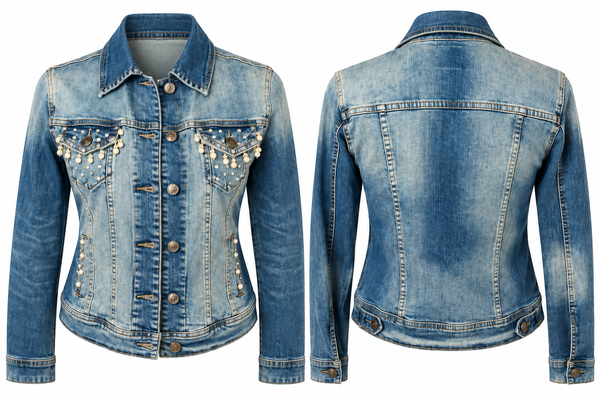 Slate & Clover Pearl Embellished Cello Denim Jacket - Size M