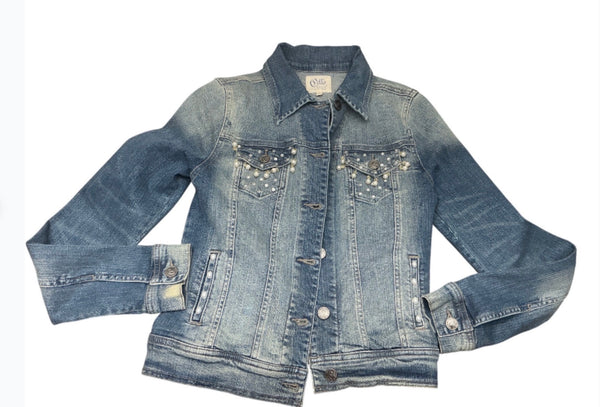 Slate & Clover Pearl Embellished Cello Denim Jacket - Size M