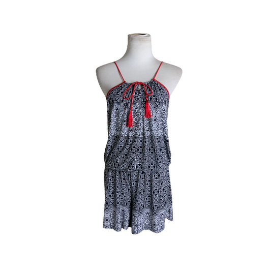 INC Black & White Printed Tassel Romper  Sz M