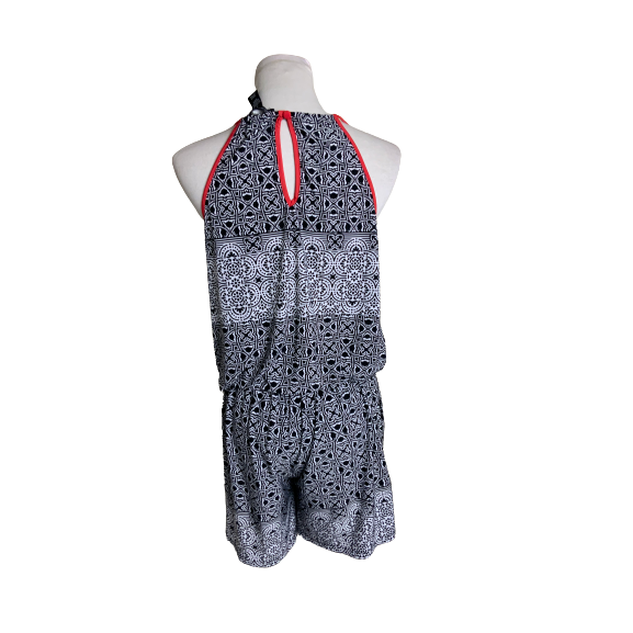INC Black & White Printed Tassel Romper  Sz M
