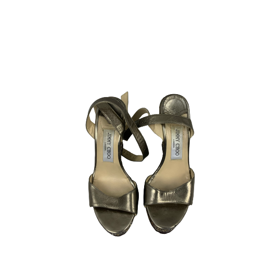 Jimmy Choo Metallic Glitter Wedge Sandals – Size 37