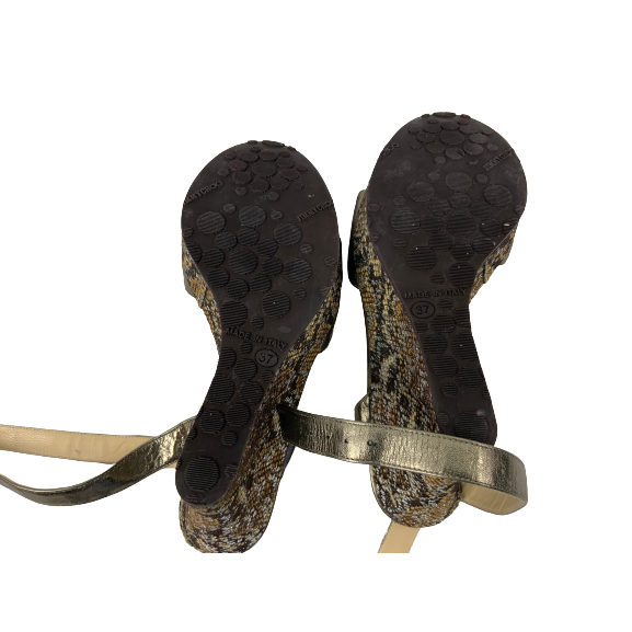 Jimmy Choo Metallic Glitter Wedge Sandals – Size 37