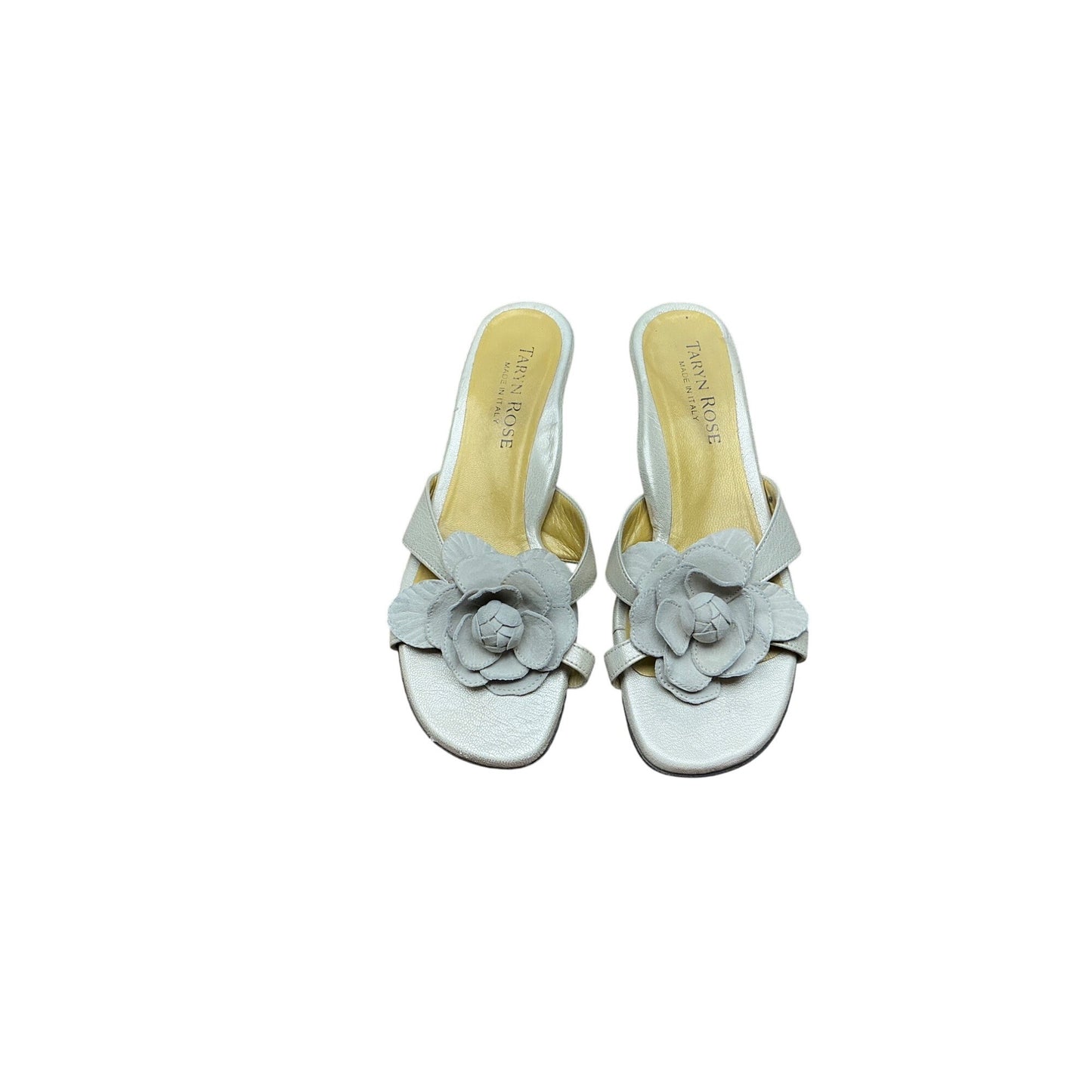Taryn Rose Light Blue Leather Floral Slide Sandals | Kitten Heel | Women’s Size 7