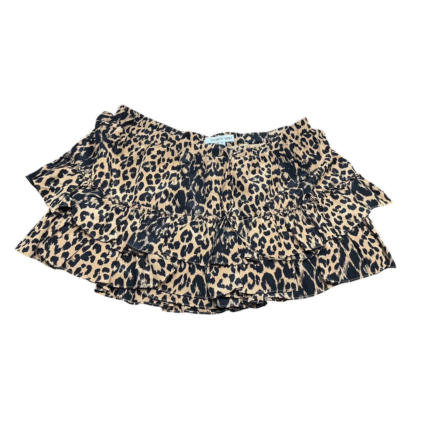 Elizabeth and James Leopard Print Ruffle Mini Skirt Silk Blend Tiered Size M