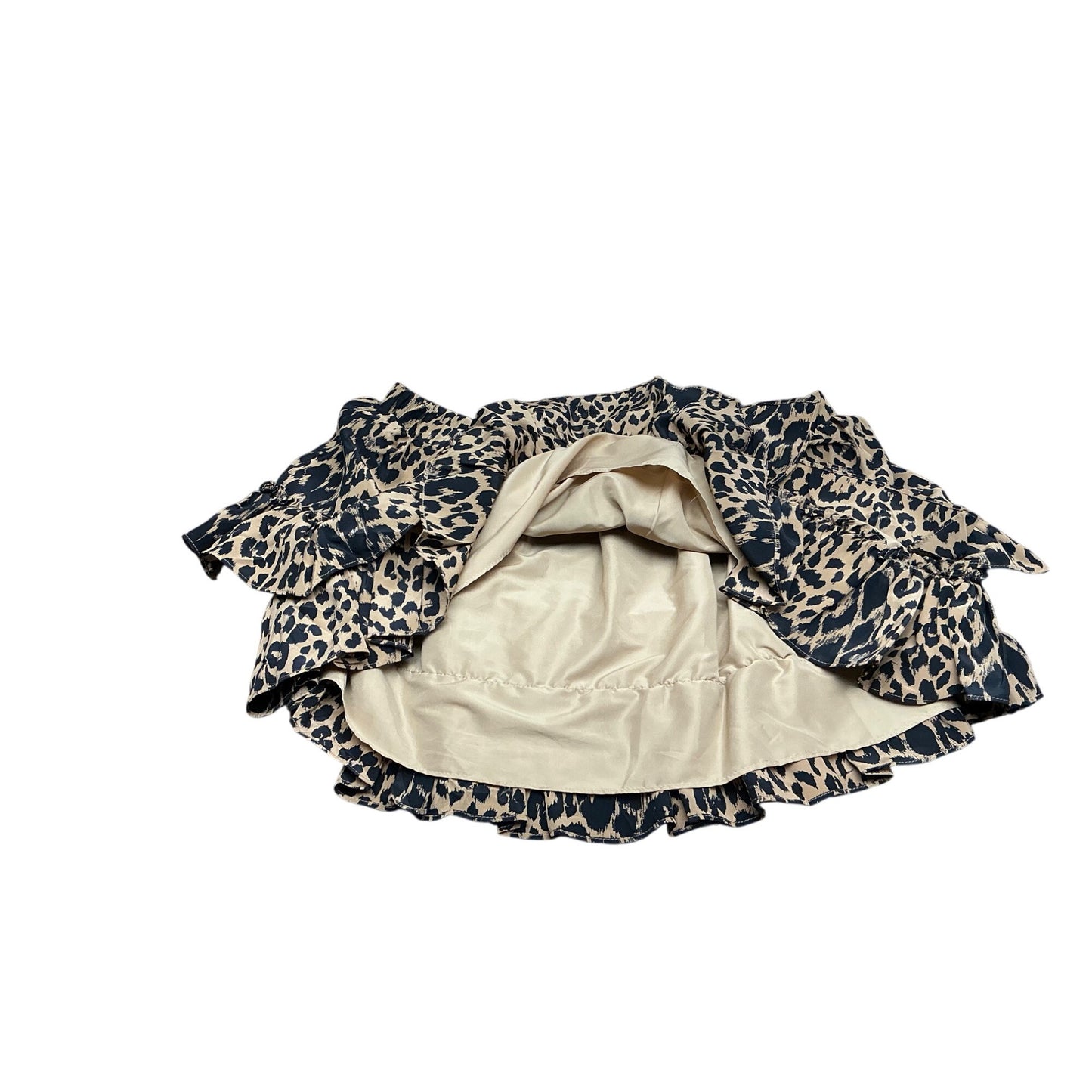 Elizabeth and James Leopard Print Ruffle Mini Skirt Silk Blend Tiered Size M