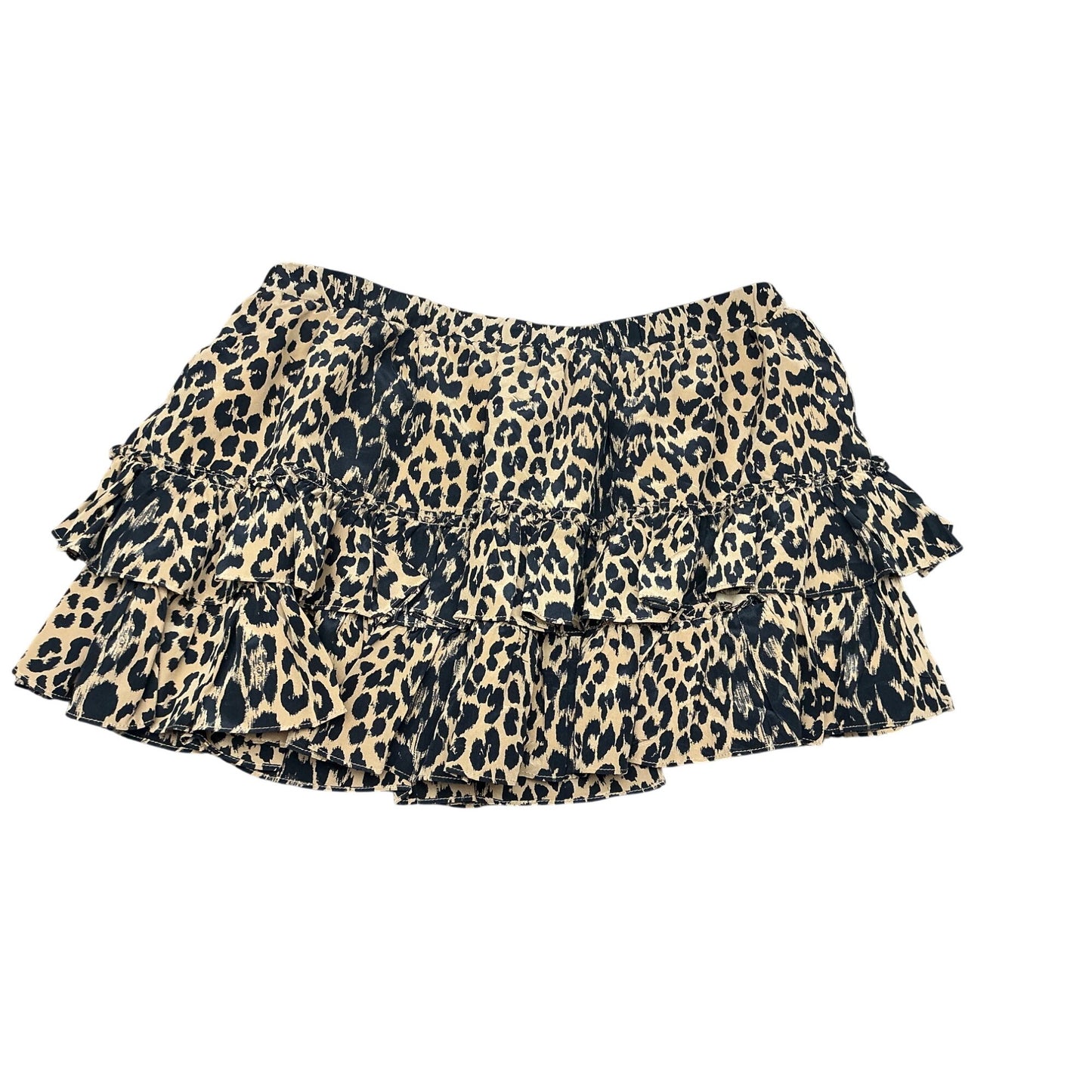 Elizabeth and James Leopard Print Ruffle Mini Skirt Silk Blend Tiered Size M