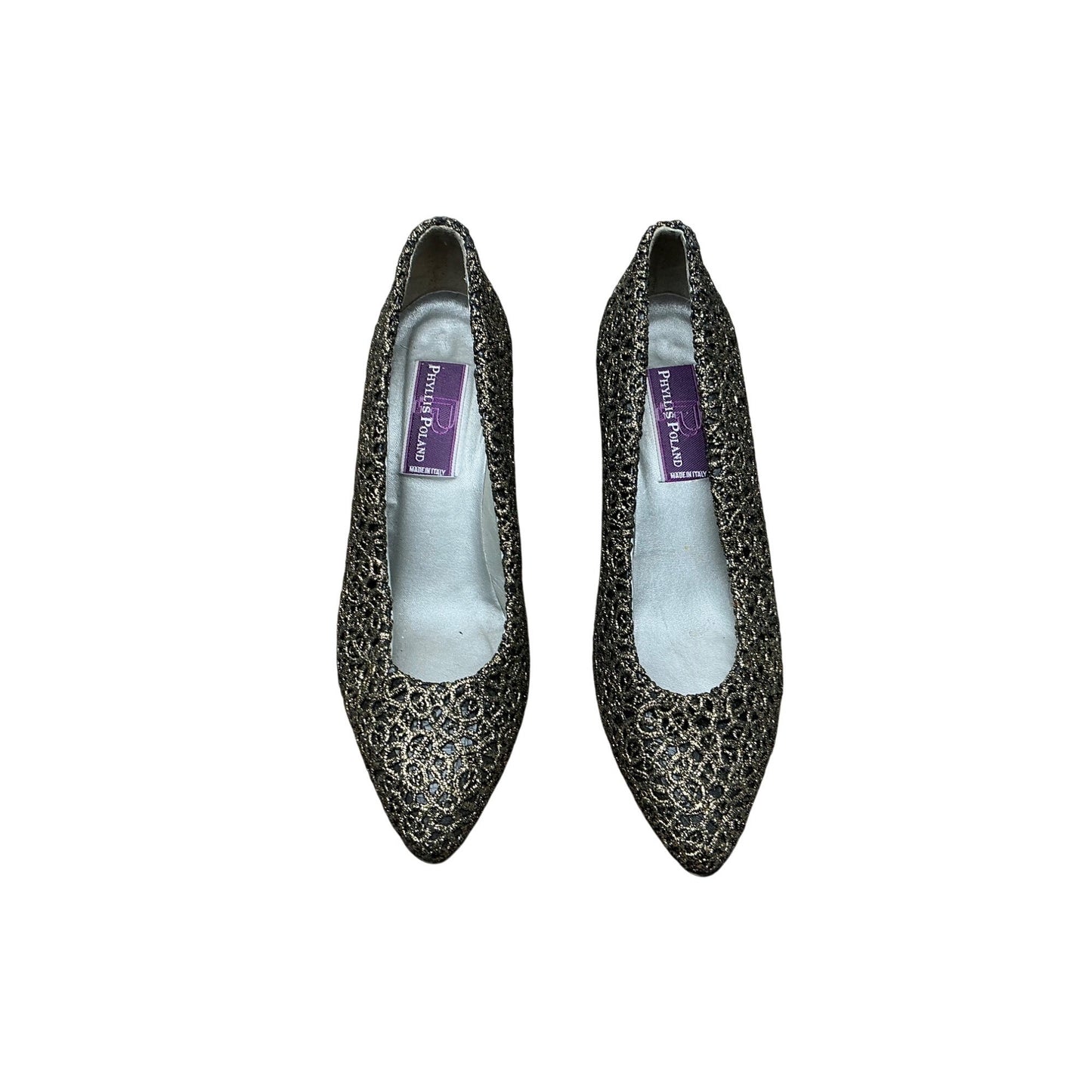 Phyllis Poland Metallic Lace Pointed Toe Flats Made in Italy  Sz 9B