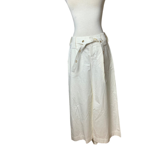 Lauren Ralph Lauren Ivory Wide Leg Sailor Pants Gold Grommet Belt Nautical Size 4