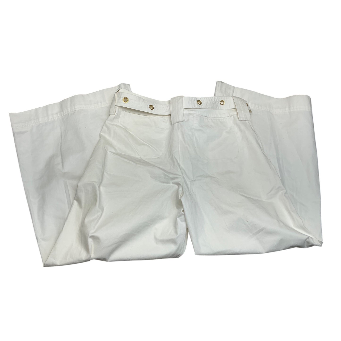 Lauren Ralph Lauren Ivory Wide Leg Sailor Pants Gold Grommet Belt Nautical Size 4