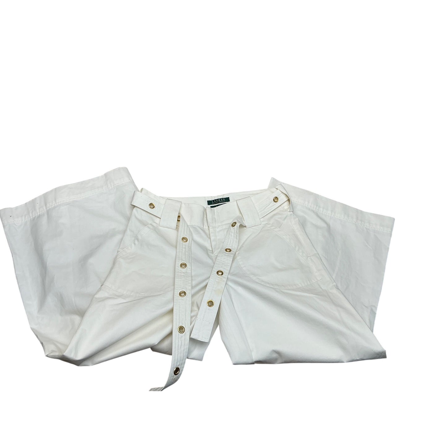 Lauren Ralph Lauren Ivory Wide Leg Sailor Pants Gold Grommet Belt Nautical Size 4