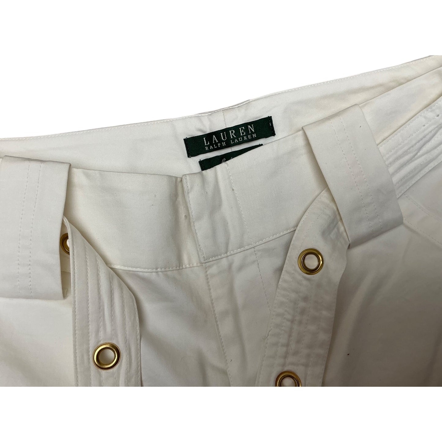 Lauren Ralph Lauren Ivory Wide Leg Sailor Pants Gold Grommet Belt Nautical Size 4