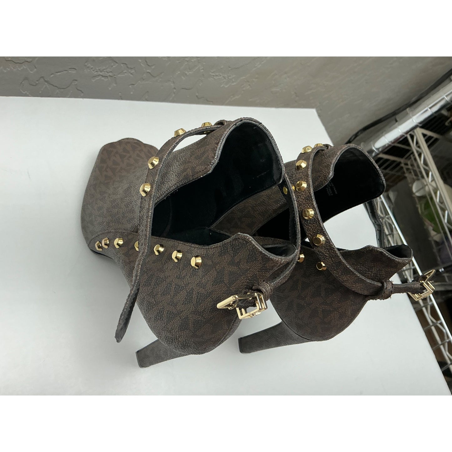 Michael Kors Studded Peep Toe Ankle Booties Women’s Size Gray High Heel