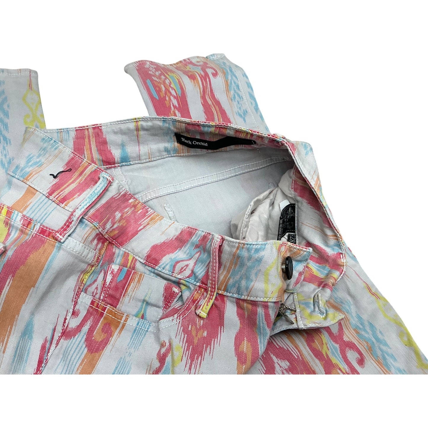 Black Orchid Abstract Print Skinny Jeans | Multicolor Pastel | Size 28
