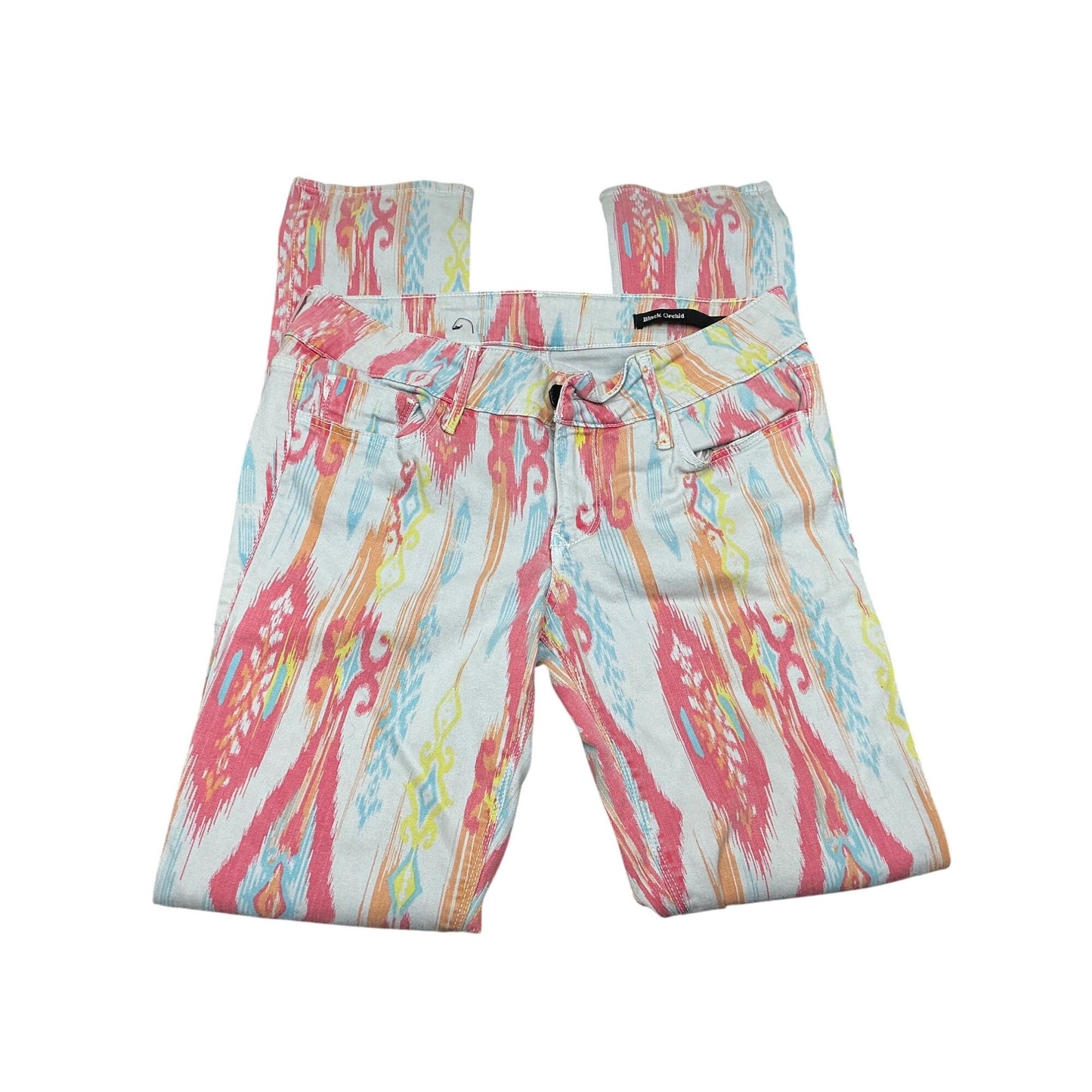 Black Orchid Abstract Print Skinny Jeans | Multicolor Pastel | Size 28