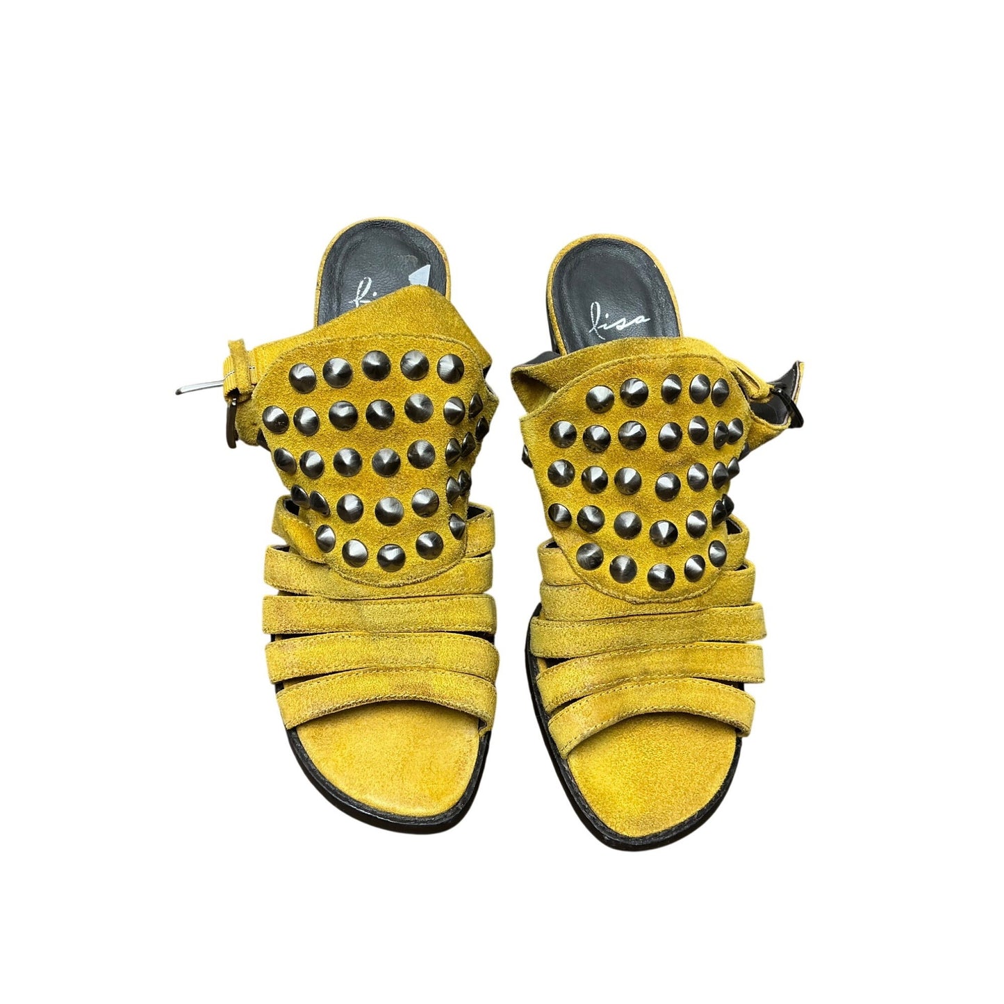 Donald Pliner Yellow Suede Studded Sandals Statement Slide Edgy Festival  Sz 8M