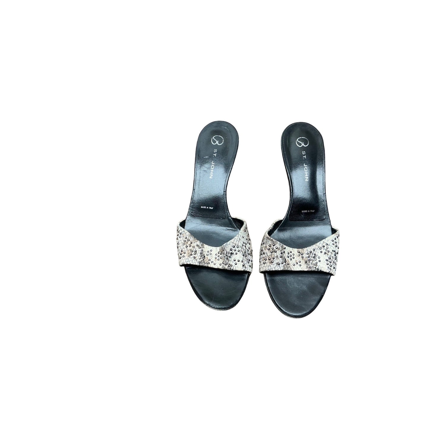 St John Black Leather Slide Sandals Rhinestone Women’s sSZ 6.5B