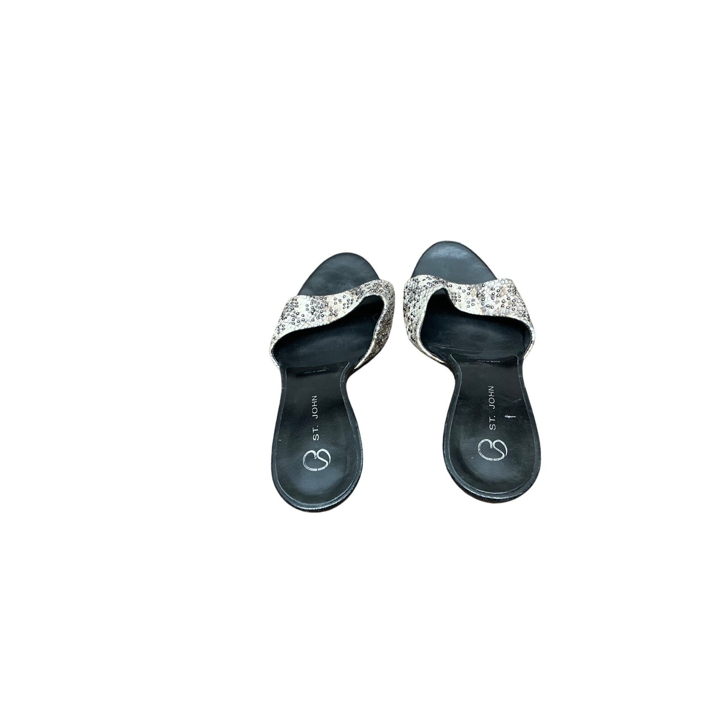 St John Black Leather Slide Sandals Rhinestone Women’s sSZ 6.5B