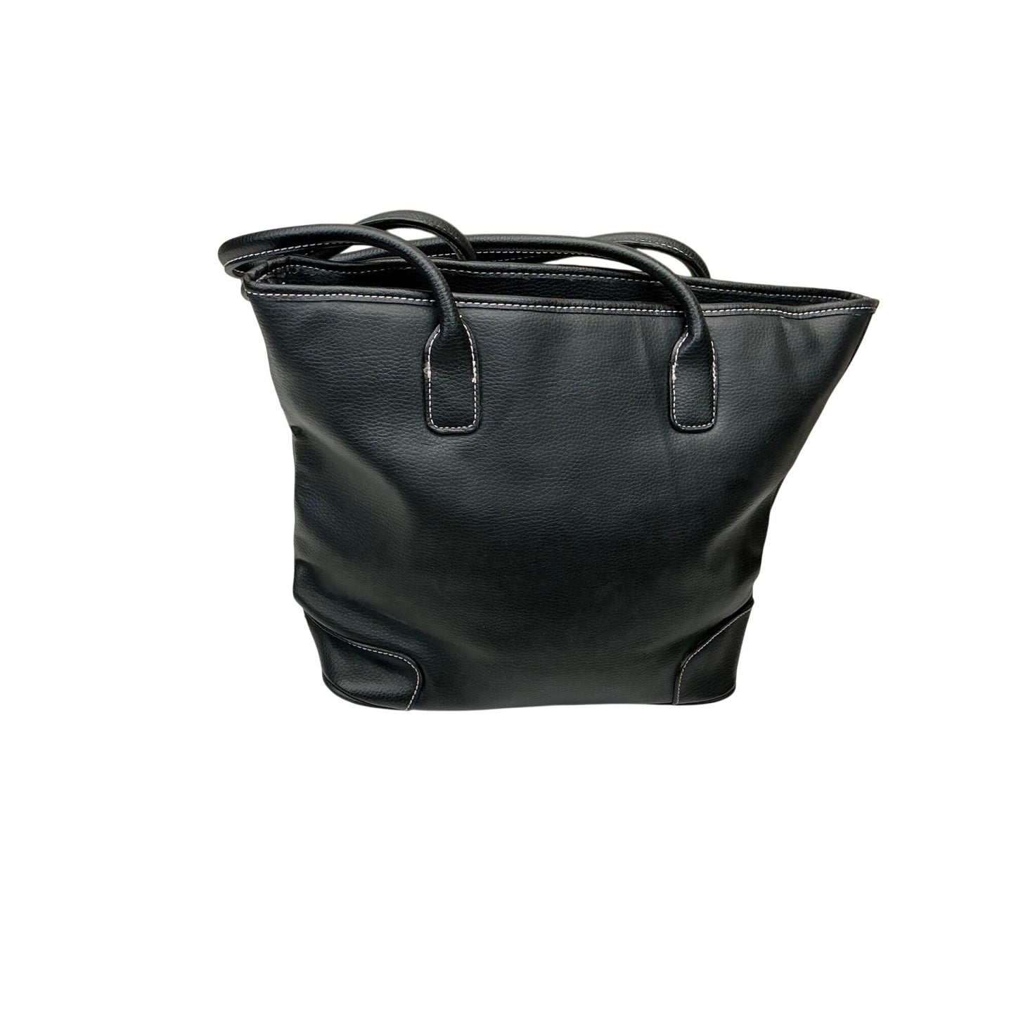 Victoria Secret Black Faux Leather Shoulder Bag Zip Pocket Tote Purse