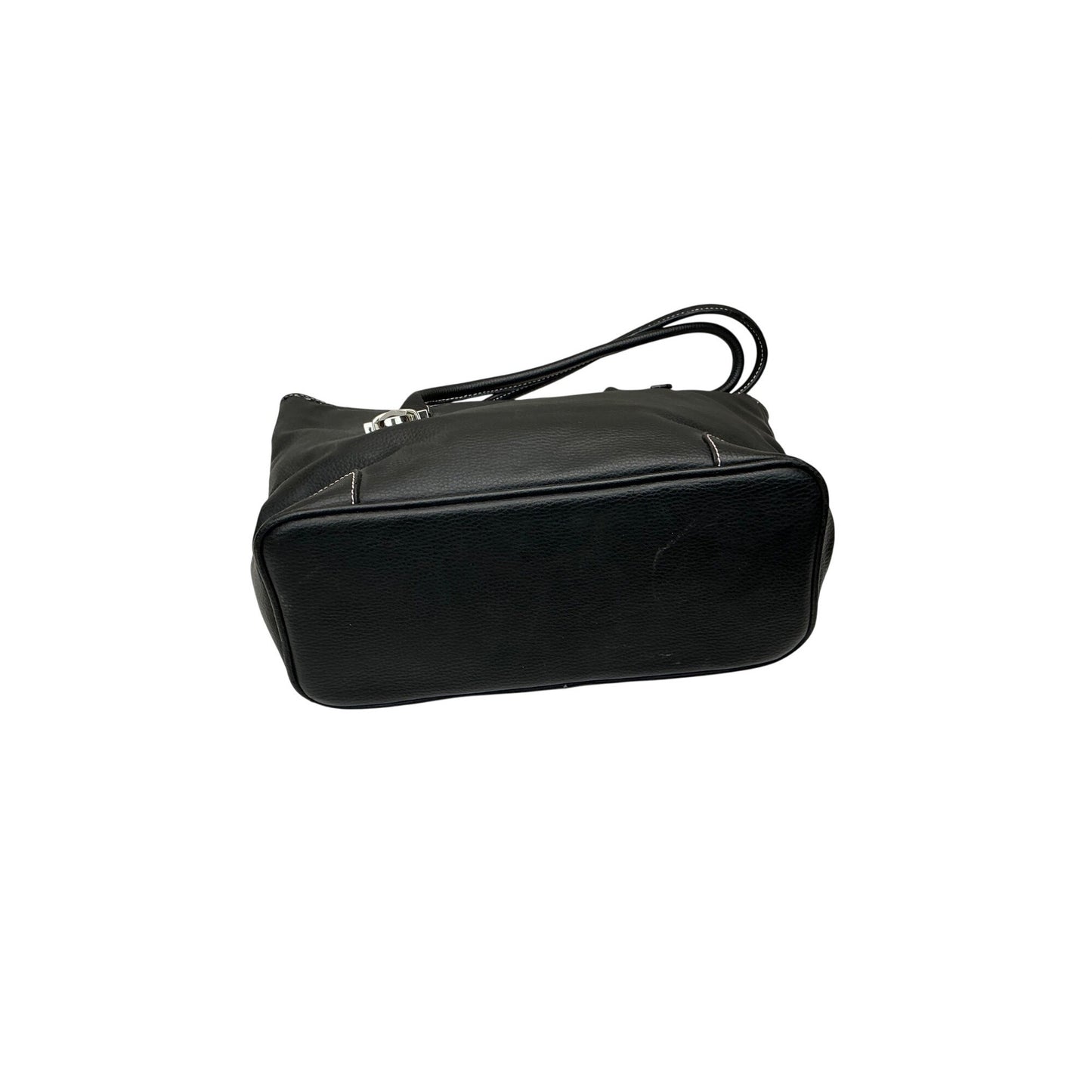Victoria Secret Black Faux Leather Shoulder Bag Zip Pocket Tote Purse