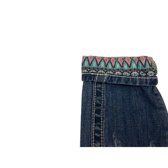 Miss Me Cropped Jeans Sz 24 Aztec Embroidered Cuff Bling Pockets