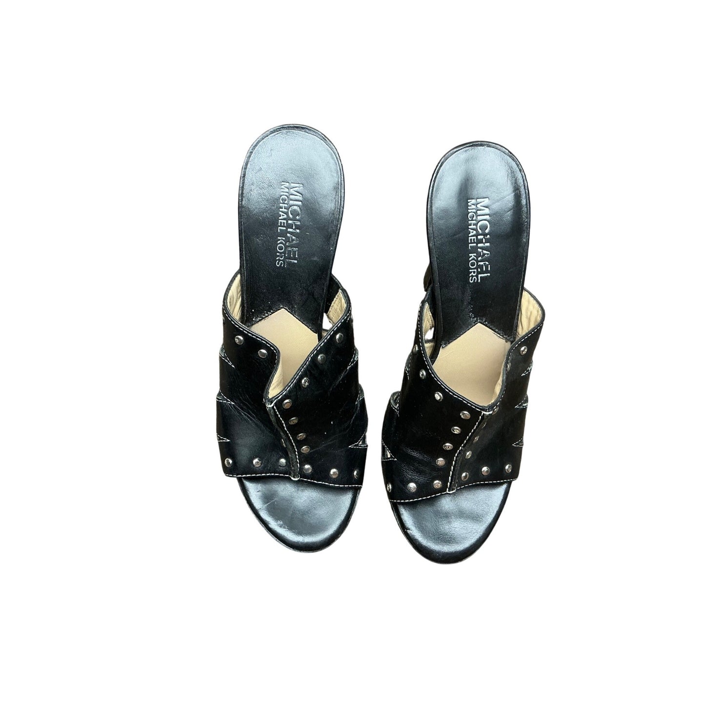 Michael Kors Black Leather Studded Slide Sandals Mule Heels Size 5.5M