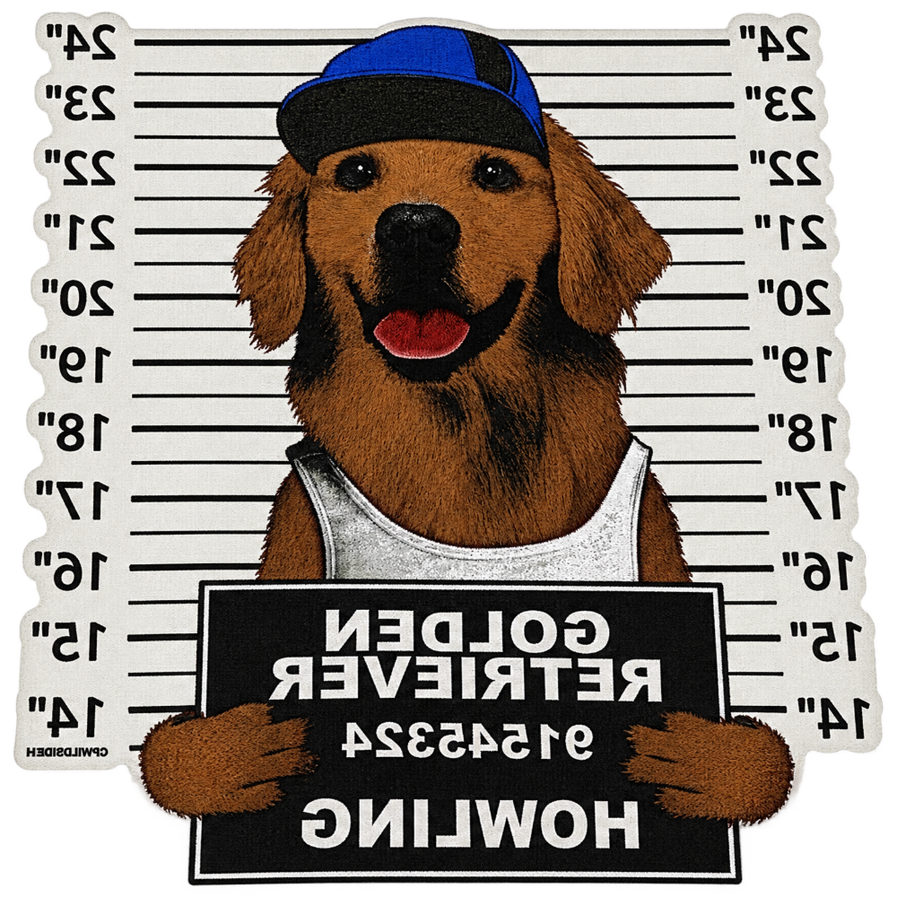Golden Retriever Mugshot Statement Applique square thumbnail crop