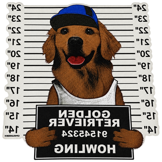 Golden Retriever Mugshot Statement Applique square thumbnail crop