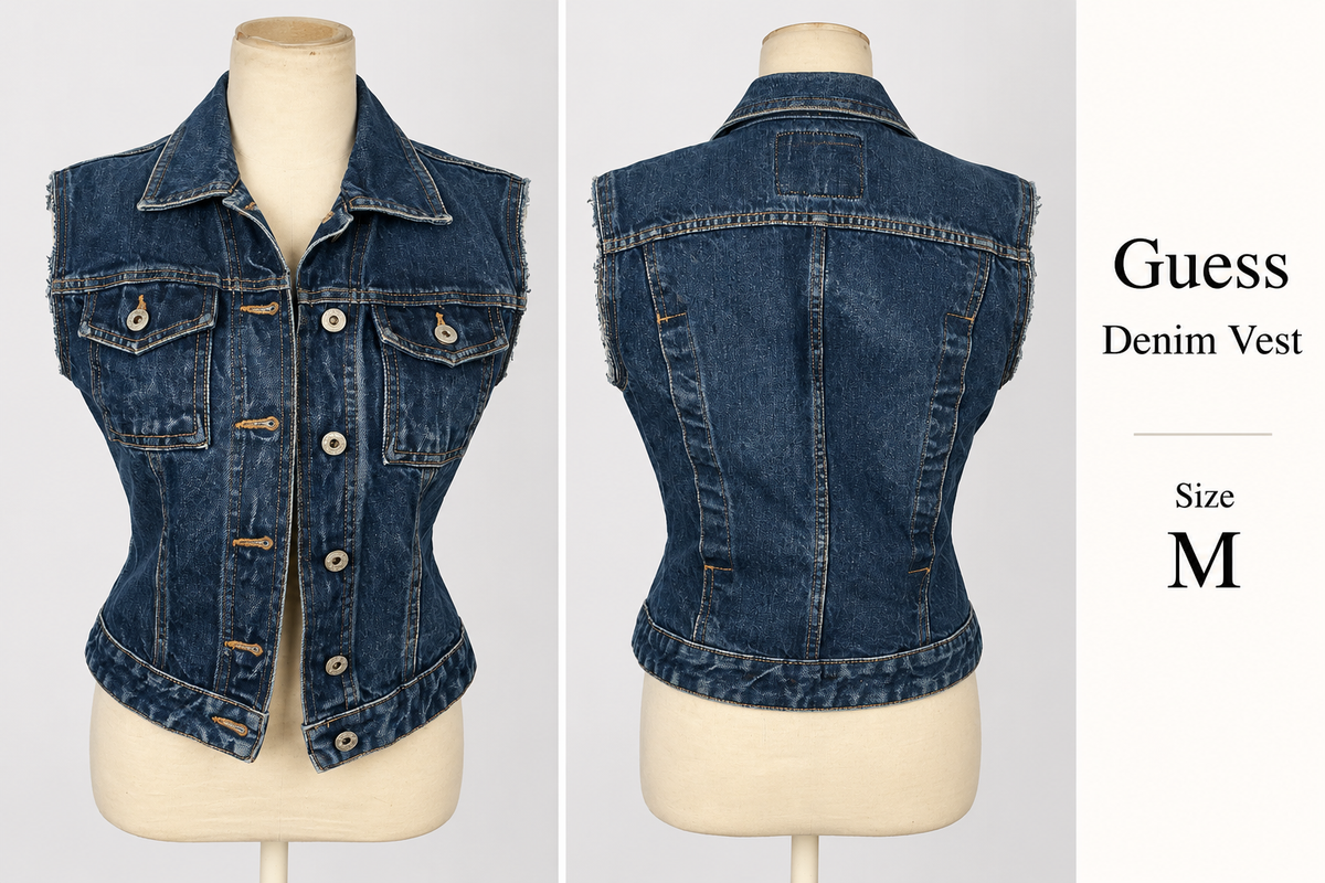 Guess dark wash denim vest size M front and back