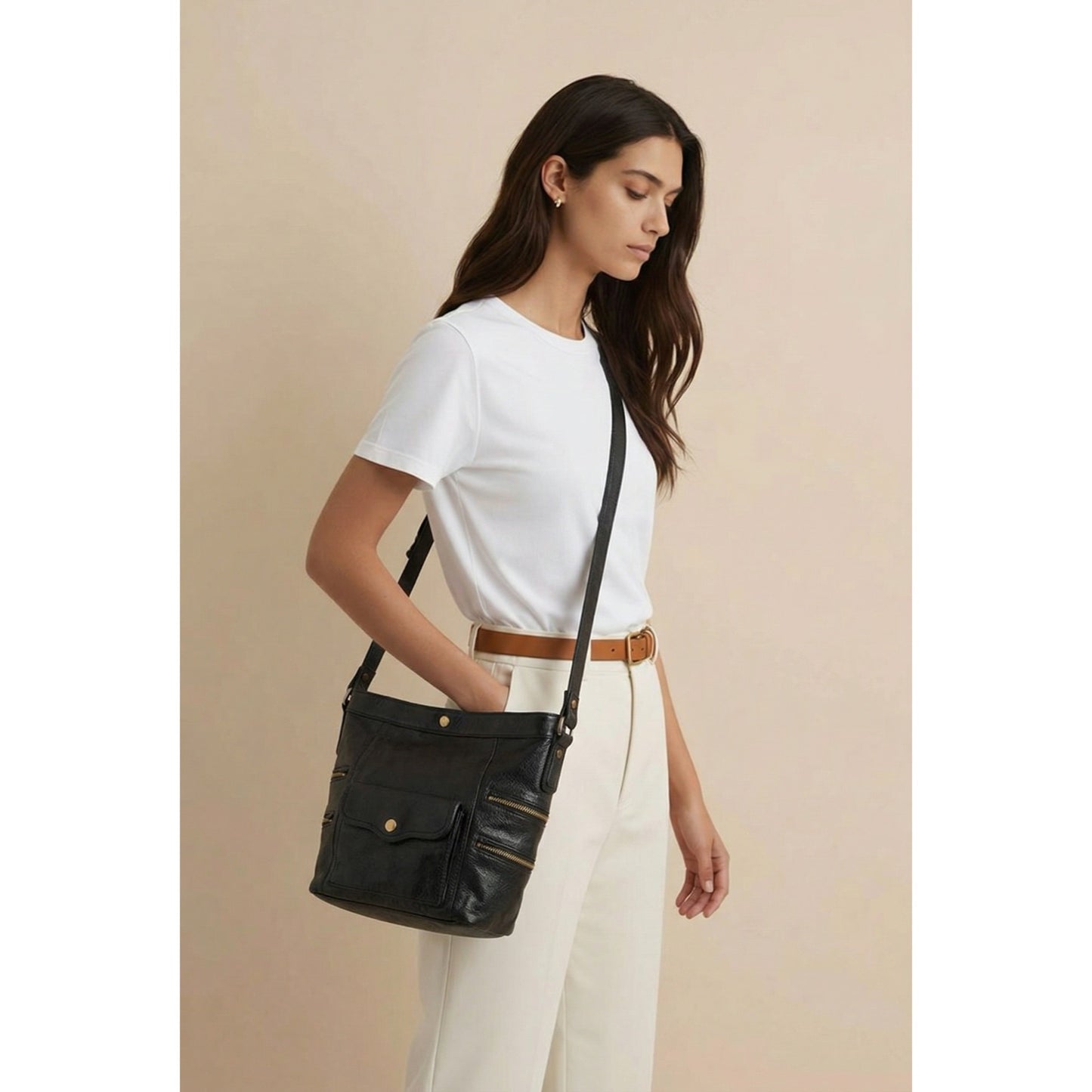 Rebecca Minkoff Black Leather Crossbody Bag Multi Zip Pocket Shoulder Bag