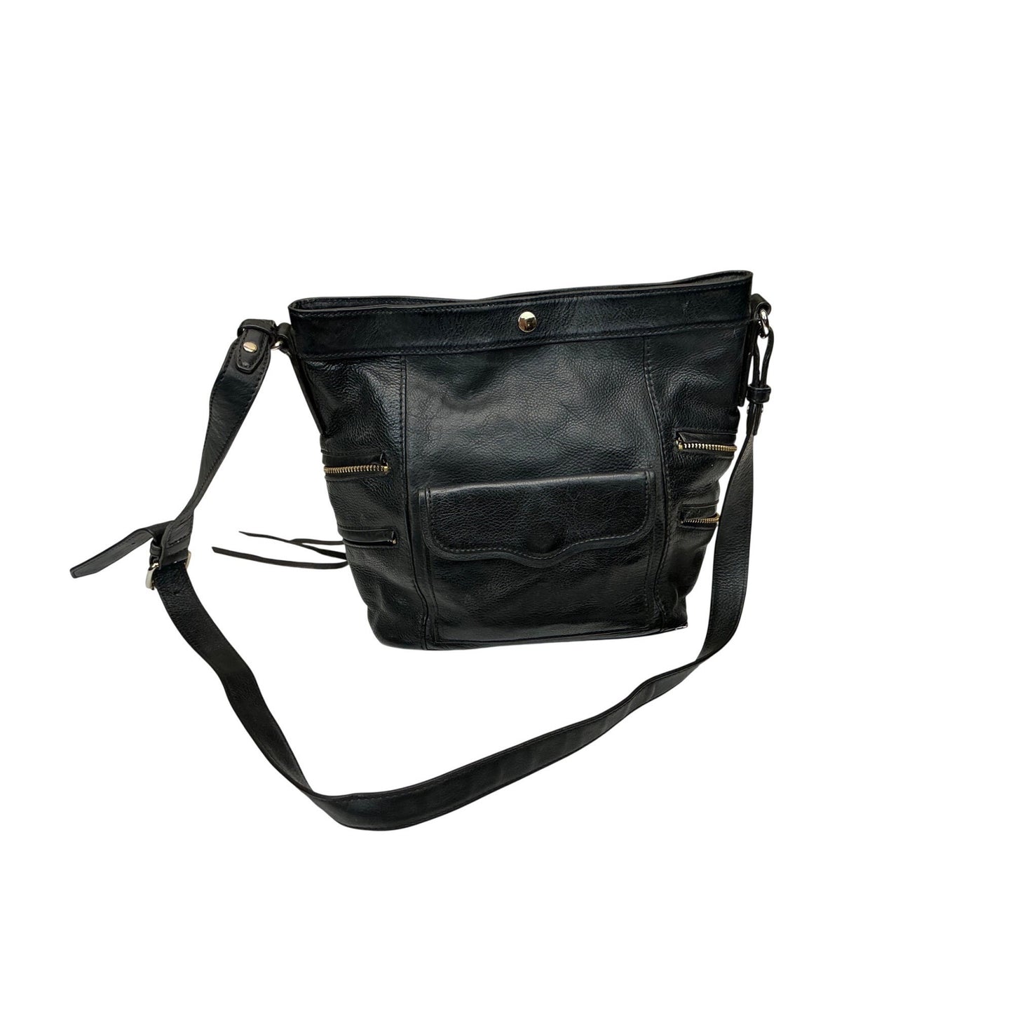 Rebecca Minkoff Black Leather Crossbody Bag Multi Zip Pocket Shoulder Bag