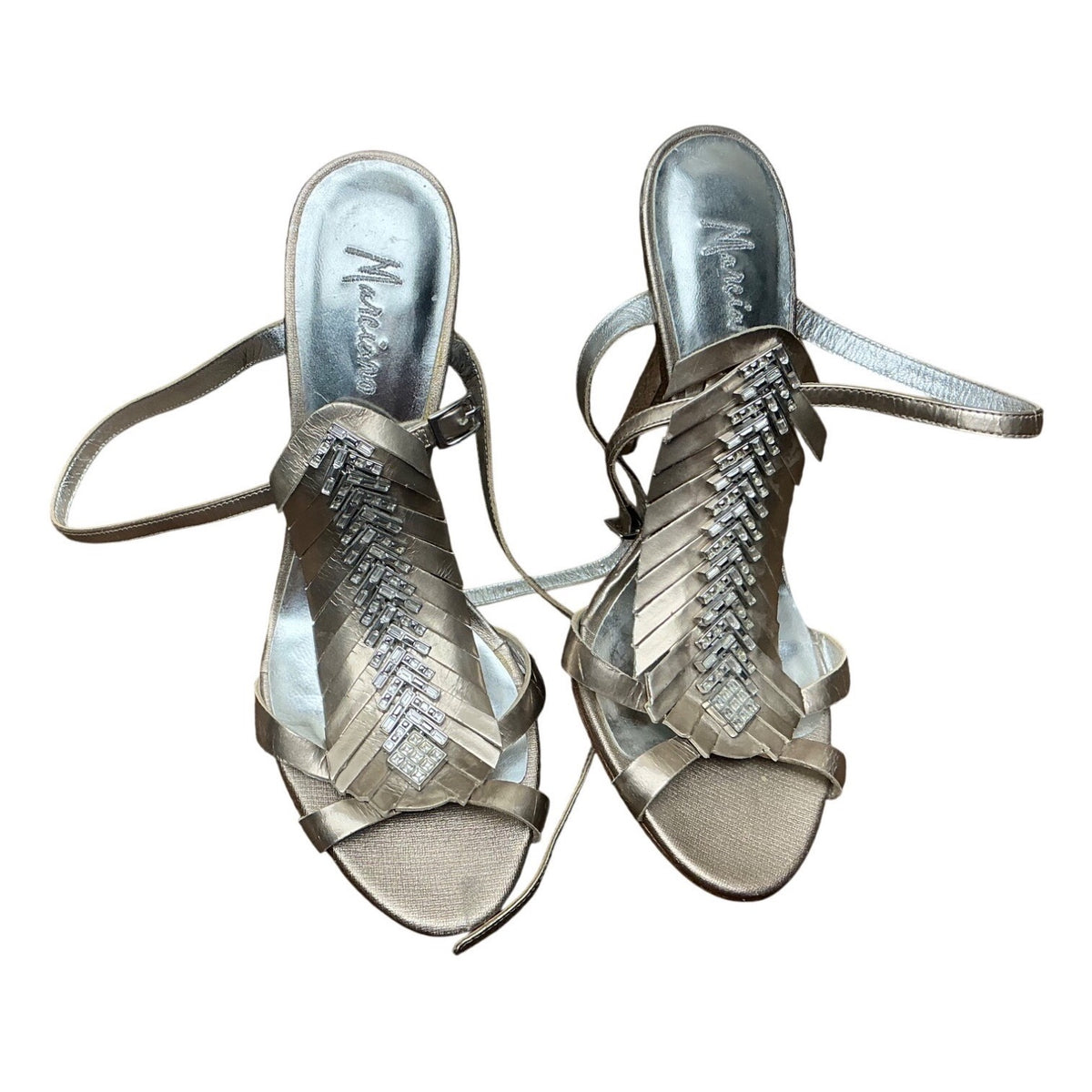 Marciano Metallic Bronze Embellished Gladiator Sandals Ankle Strap Heels Women’s Size 5.5