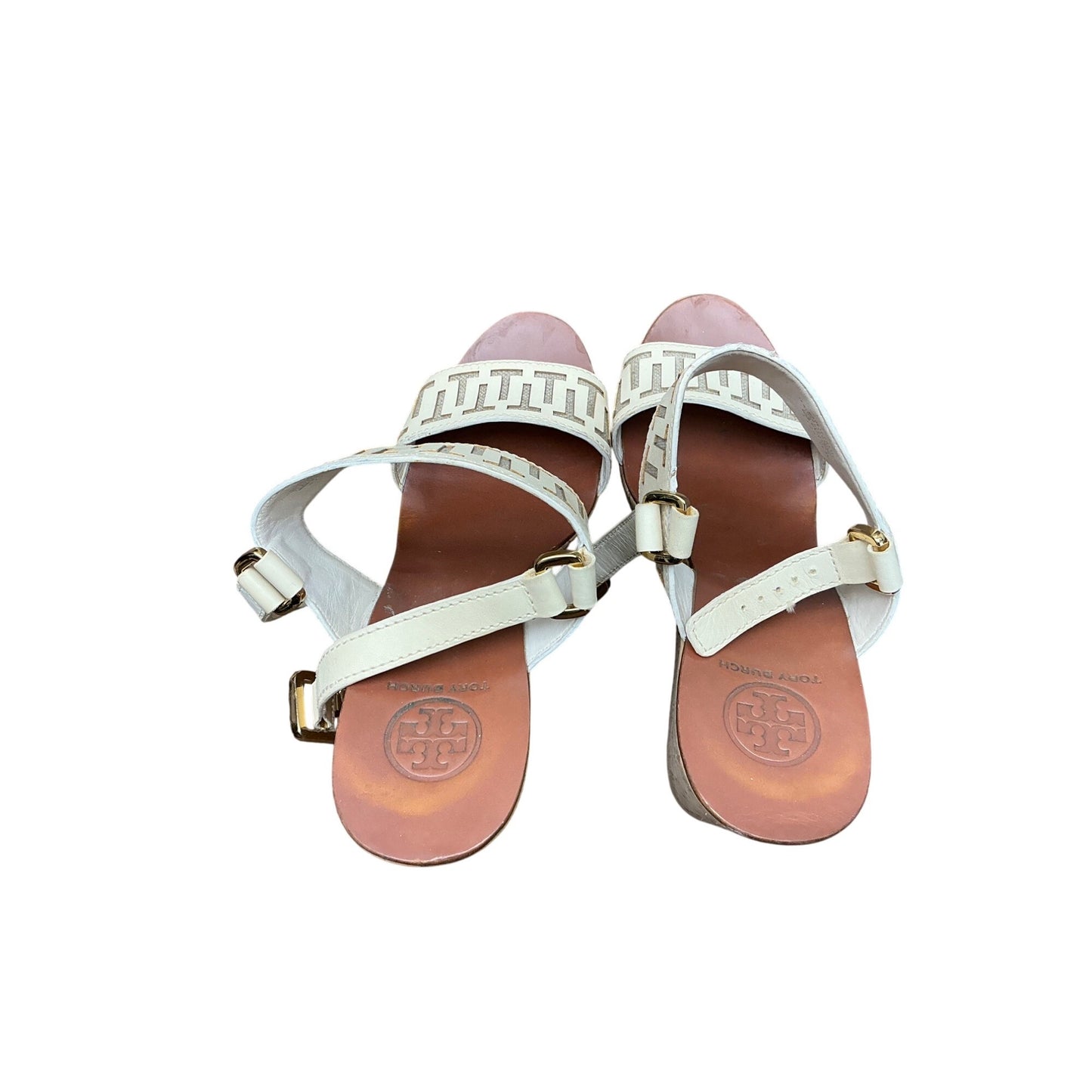 Tory Burch White Cutout Logo Wedge Sandals Leather Platform Summer  Sz 11M