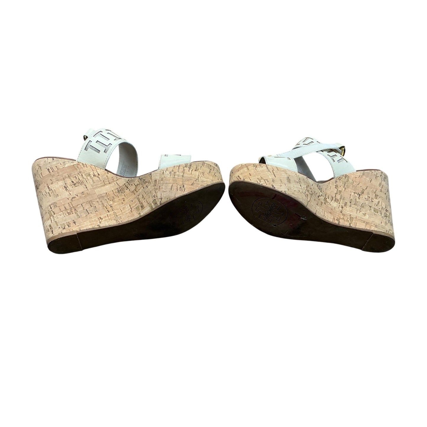 Tory Burch White Cutout Logo Wedge Sandals Leather Platform Summer  Sz 11M