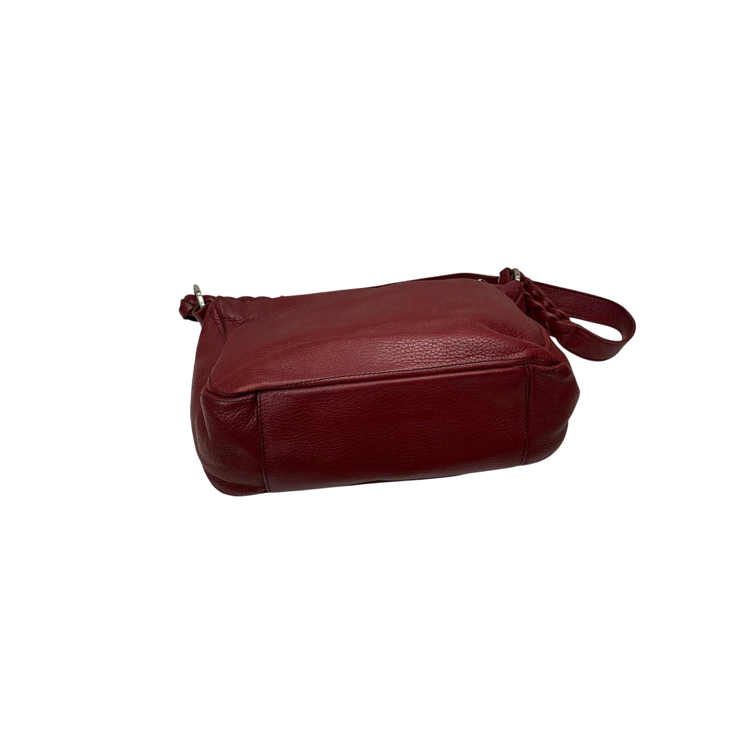 Valentina Red Leather Shoulder Bag Braided Strap Slouchy Hobo Purse