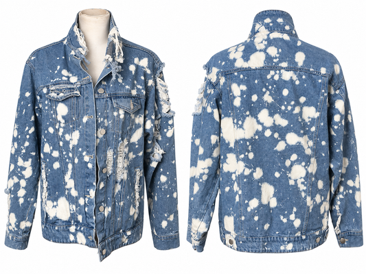 Hot & Delicious size L denim jacket, front and back on white
