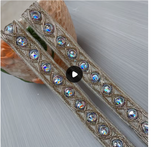 Iridescent crystal metallic trim embellishment