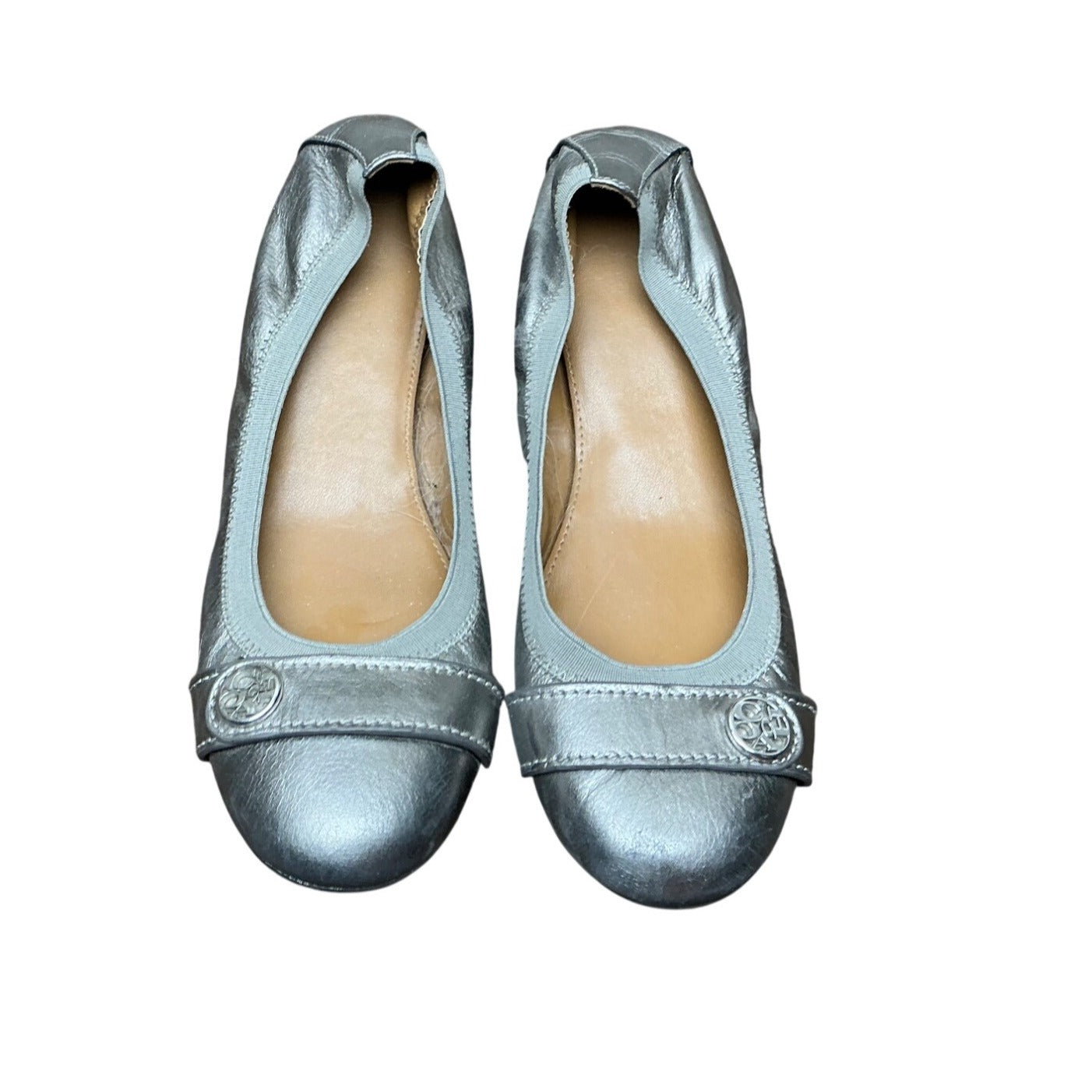 Coach Metallic Silver Leather Ballet Flats Women’s Sz 7