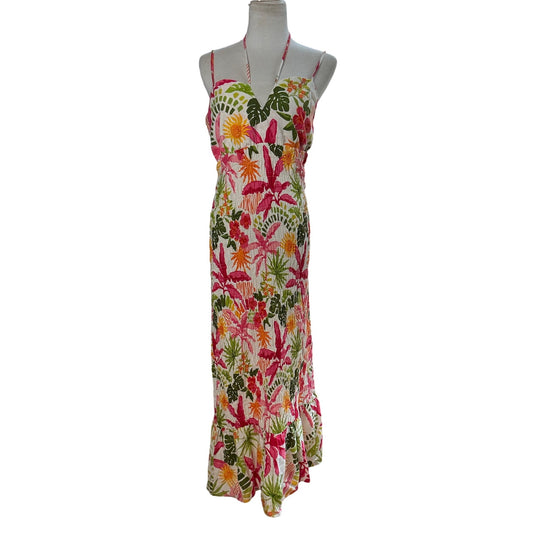 NWT FATE Tropical Floral Maxi Dress Smocked Bodice Ruffle Hem Sz S