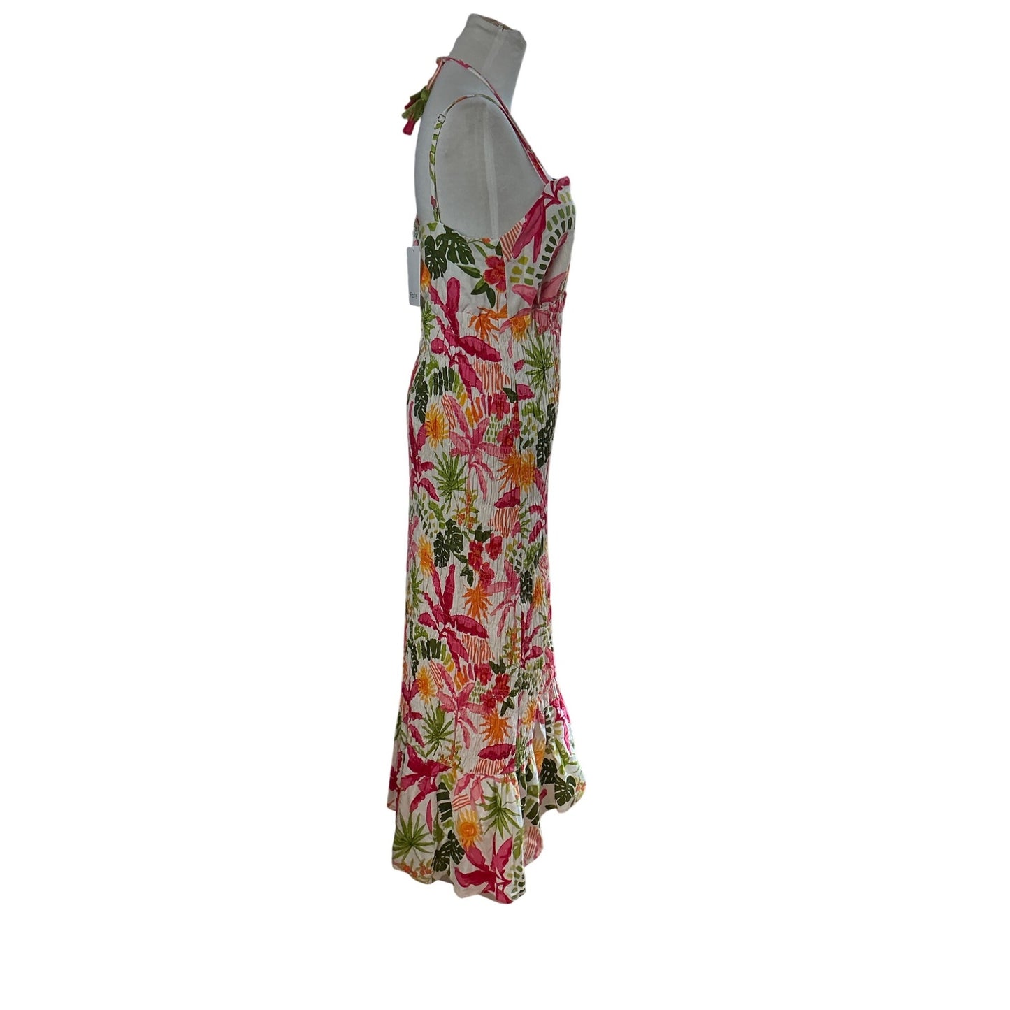 NWT FATE Tropical Floral Maxi Dress Smocked Bodice Ruffle Hem Sz S