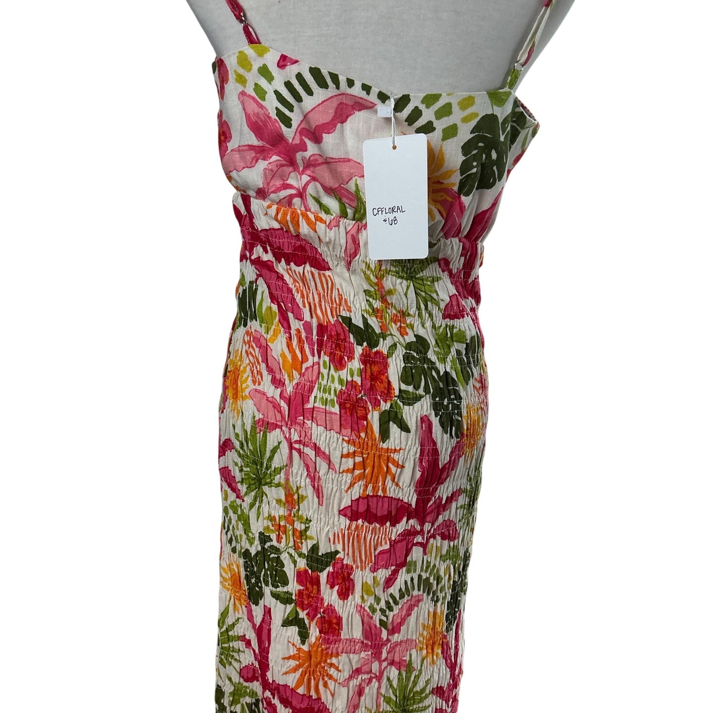NWT FATE Tropical Floral Maxi Dress Smocked Bodice Ruffle Hem Sz S