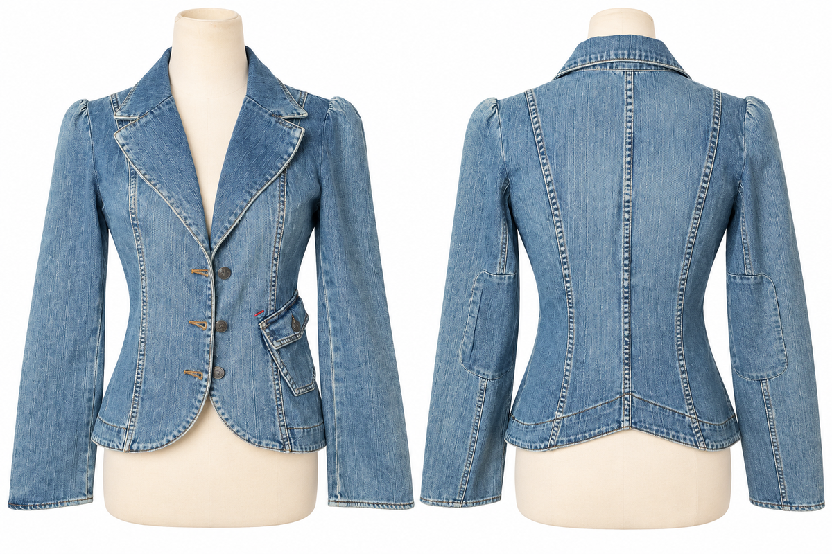 Joie tailored denim blazer size S front and back