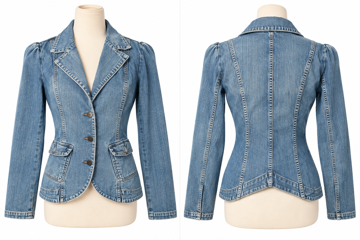 Joie fitted denim blazer size S front and back