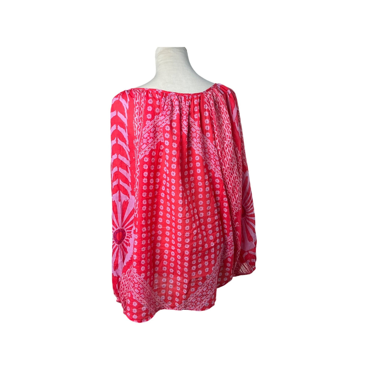 Free People Pink Red Floral Print Blouse Long Sleeve Boho Top  Sz M