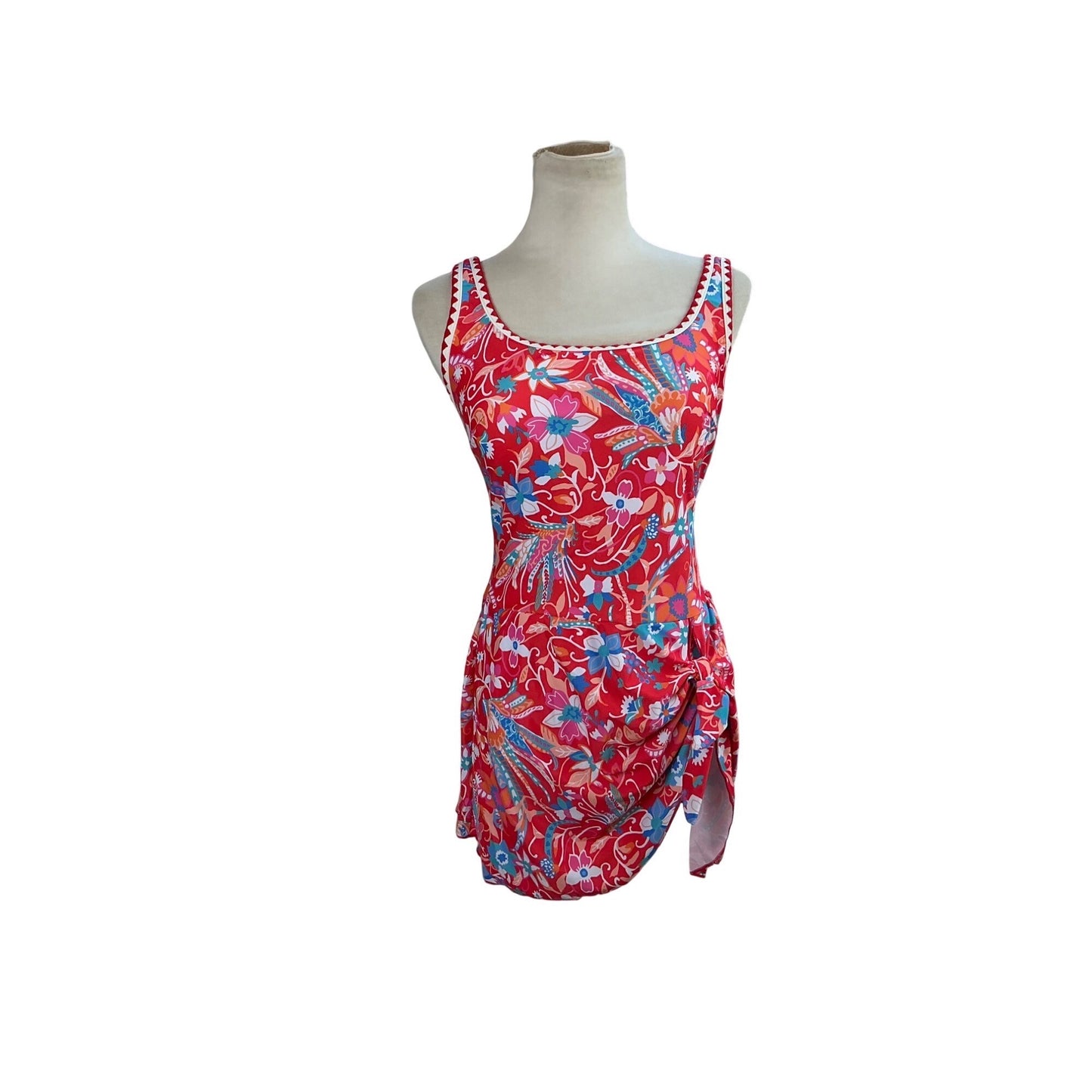 Modlily Tropical Floral Swimdress One Piece Swimsuit Side Sarong Women’s Size M