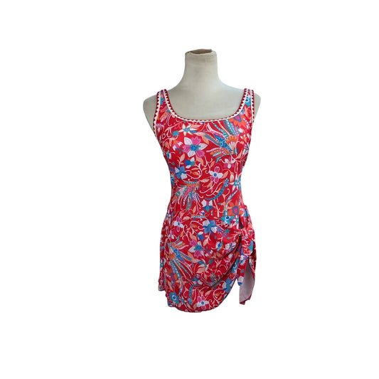 Modlily Tropical Floral Swimdress One Piece Swimsuit Side Sarong Women’s Size M