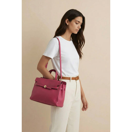 Nanette Lepore Pink Pebbled Leather Satchel Crossbody Bag Top Handle Gold Hardware