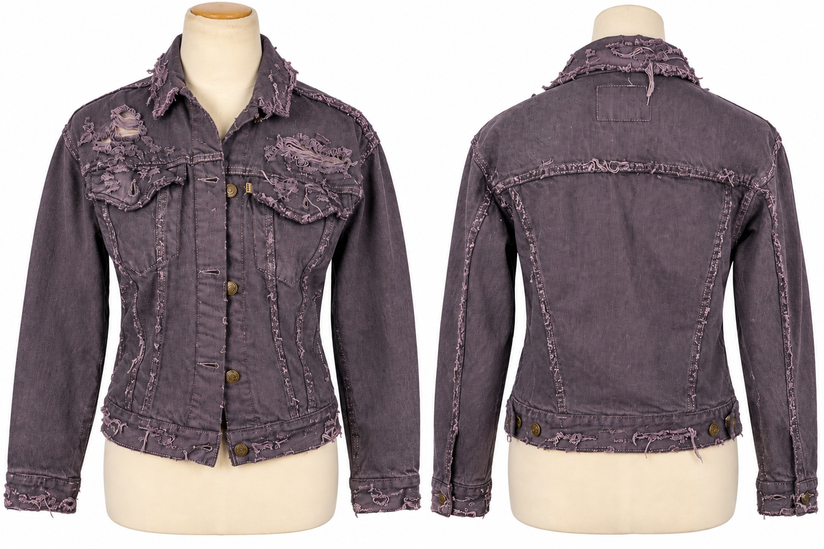 Levi's purple charcoal distressed denim jacket size M front and back