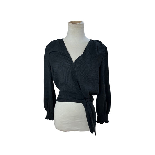 Madewell Black Wrap Tie Waist Long Sleeve Blouse V-Neck Top S