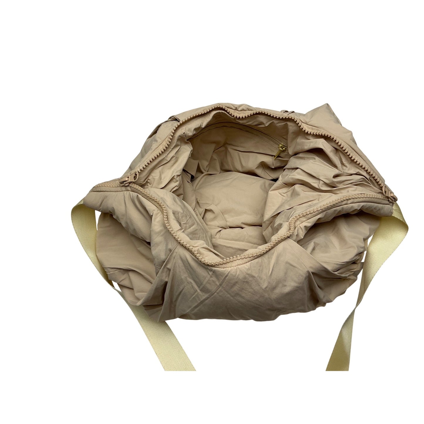 Beige Puffer Shoulder Bag Quilted Oversized Lightweight Slouchy Tote OS