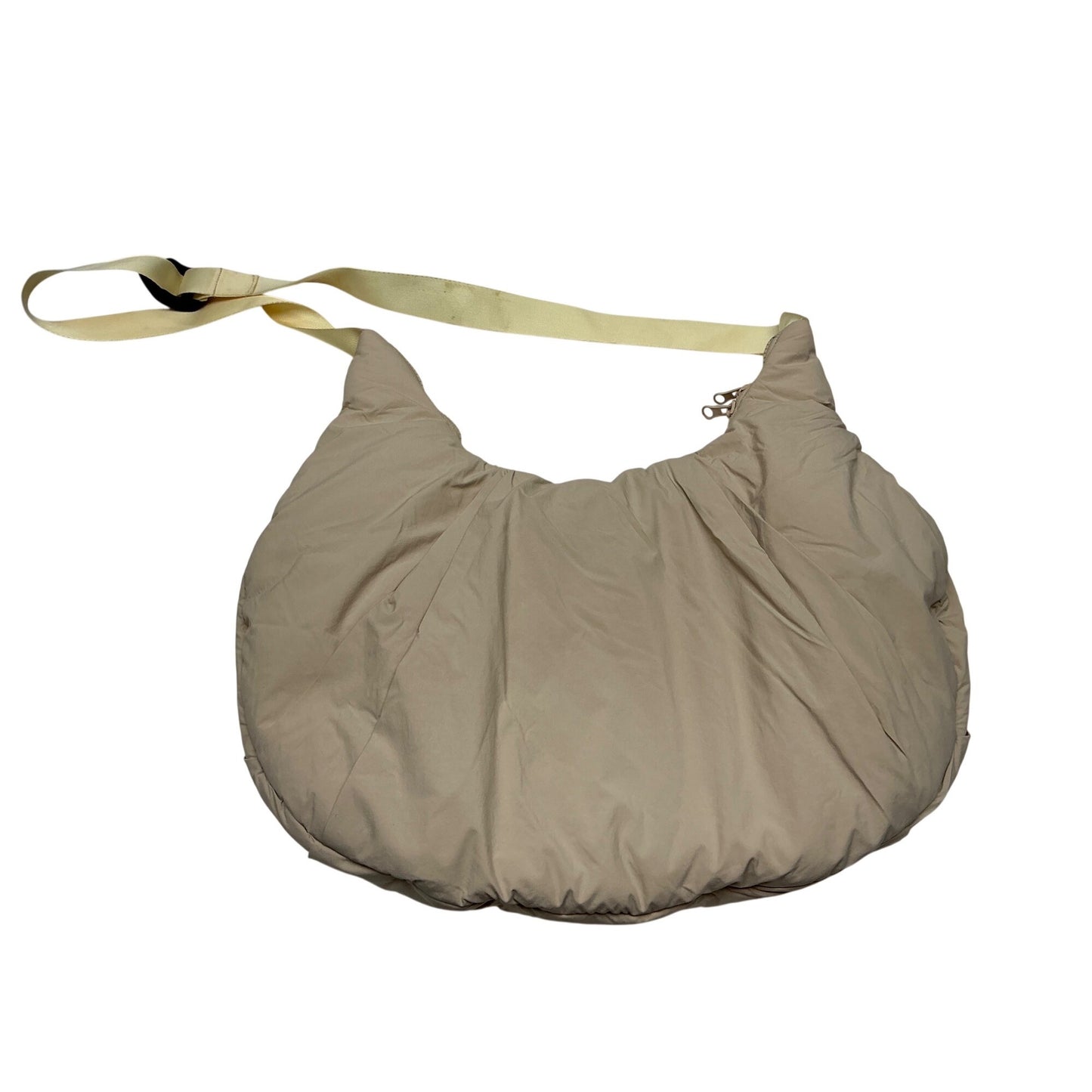Beige Puffer Shoulder Bag Quilted Oversized Lightweight Slouchy Tote OS